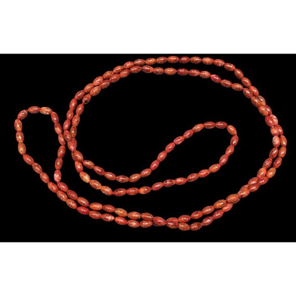 Casual Retro Extra Long Red Mottled Stone Beaded Necklace - Picture 1 of 6